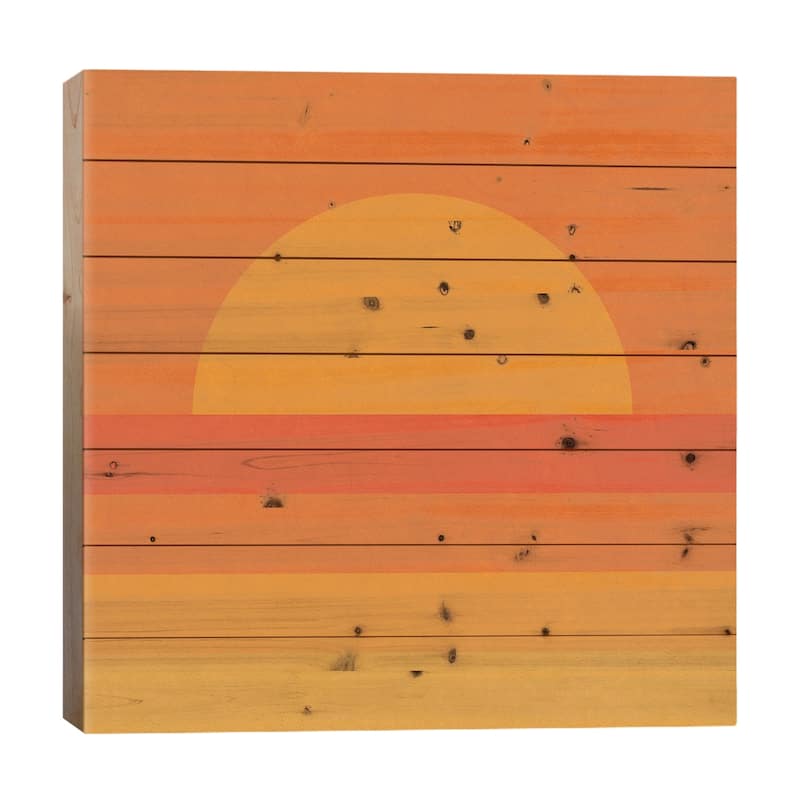 Retro Geometric Sunset Print On Wood by Alisa Galitsyna - Multi-Color - 26x26x1.5