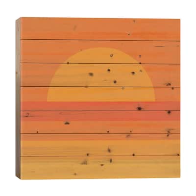 Retro Geometric Sunset Print On Wood by Alisa Galitsyna - Multi-Color