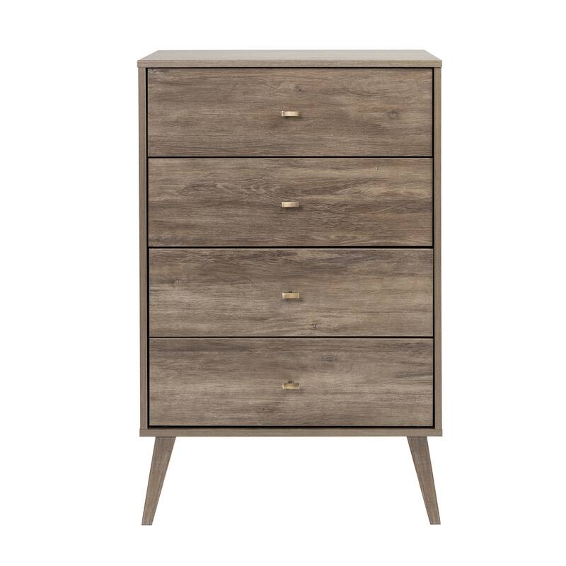 Prepac Milo Mid-Century Modern 4 Drawer Chest of Drawers, Contemporary Bedroom Furniture, Small Dresser for Bedroom - Drifted Gray