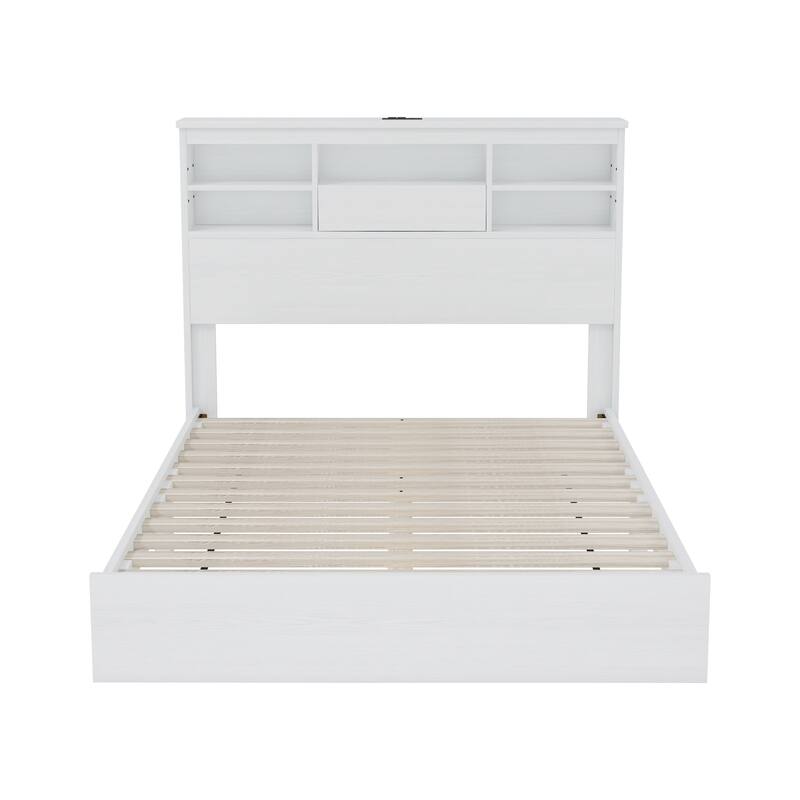 Queen MDF Platform Bed with USB Ports & Compartment Headboard