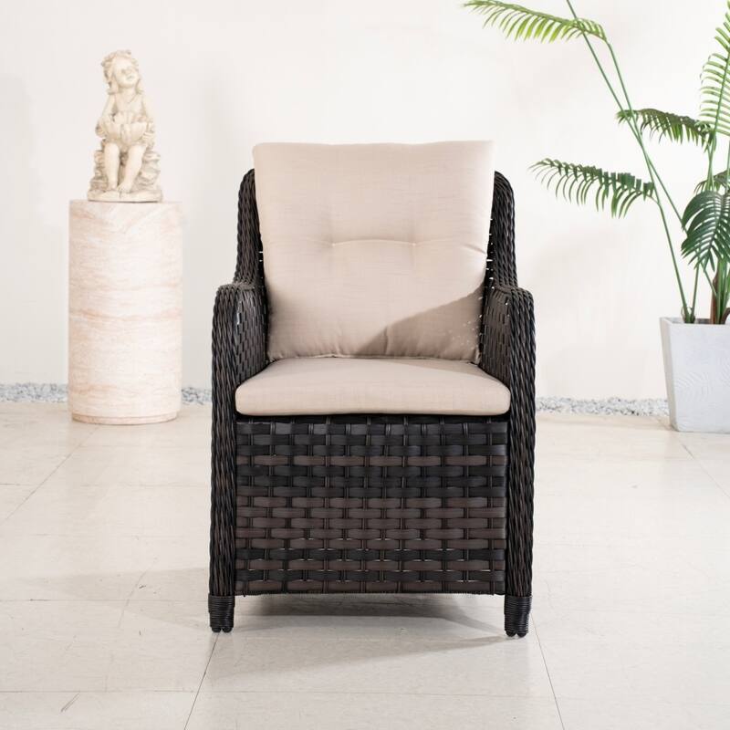 2-piece Modern Patio Aluminum Frame Wicker Dining Chairs - Brown