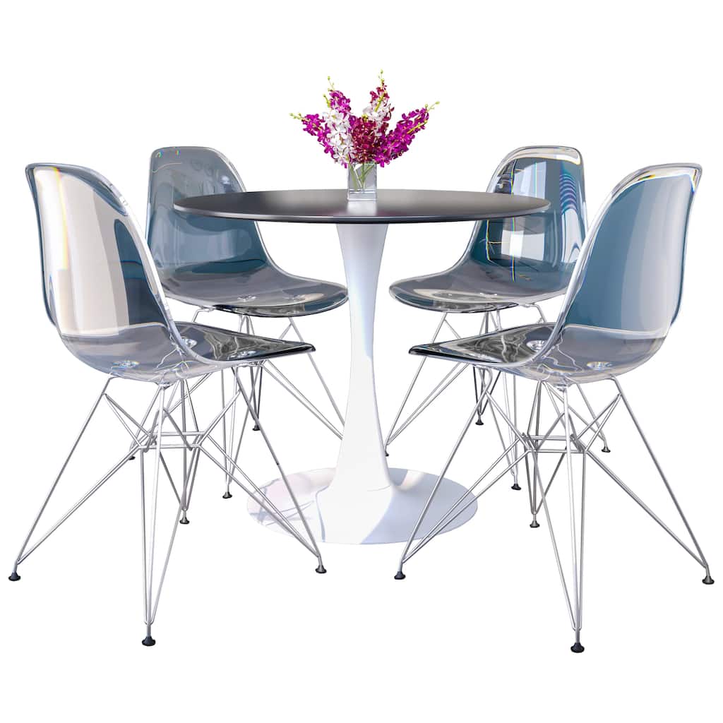 5-Piece Dining Set 35" Round Dining Table with 4 ABS Plastic Side Chair