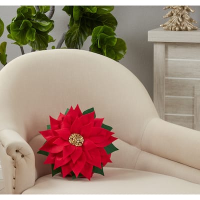 Felt Poinsettia Poly-Filled Throw Pillow
