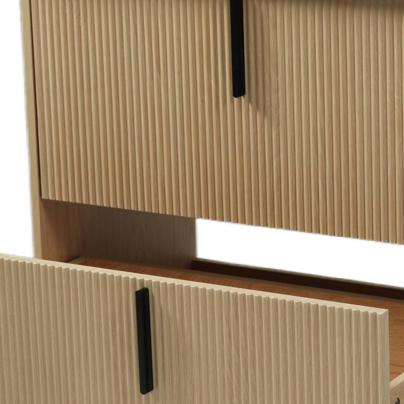 Fluted Bathroom Vanity with Ceramic Sink, Freestanding Bathroom Storage Cabinet, Bathroom Vanities with Full-Extension Drawers