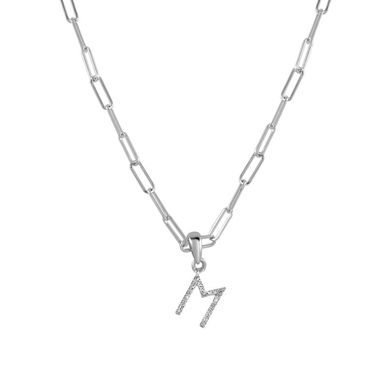 Joelle Collection Diamond Initial Letter Necklace Paperclip 14K Gold 16-inch Chain 1/10 TDW Necklace - M - White