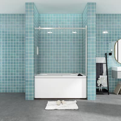 60 in. W x 58 in. H Single Sliding Tub Door with Clear Tempered Glass - 60" x 58"
