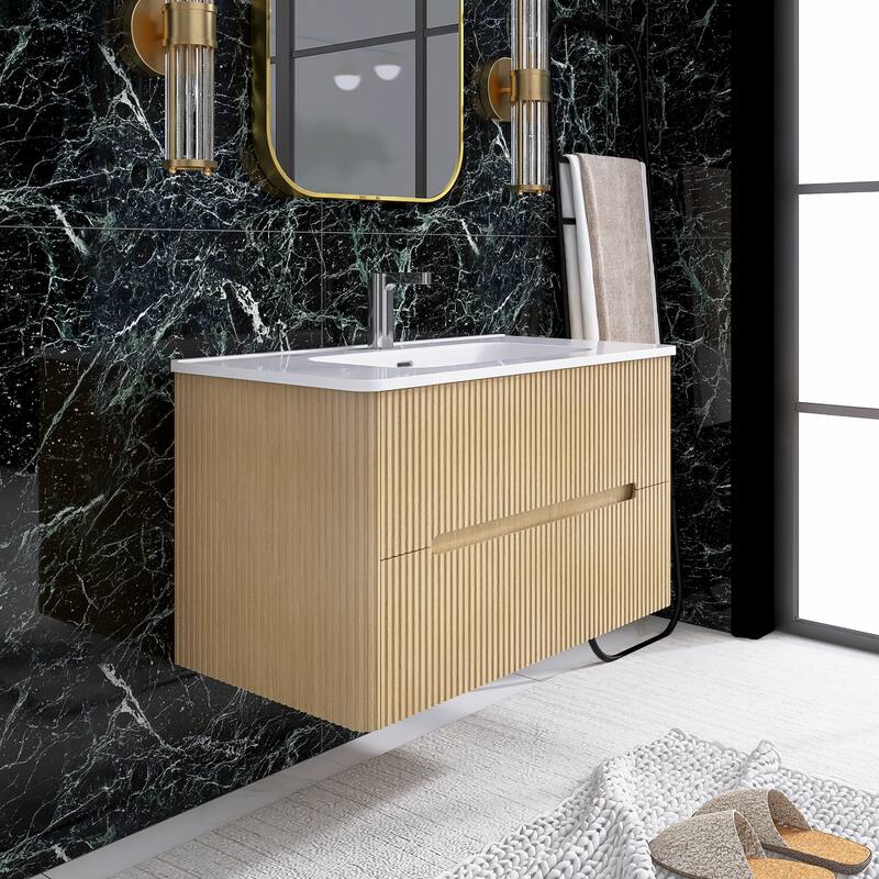 Floating Bathroom Vanity Integrated White Ceramic Sink