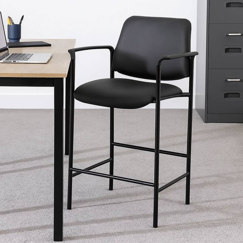 Counter Stool Chair with Black Vinyl Seat & Back, Square Metal Base