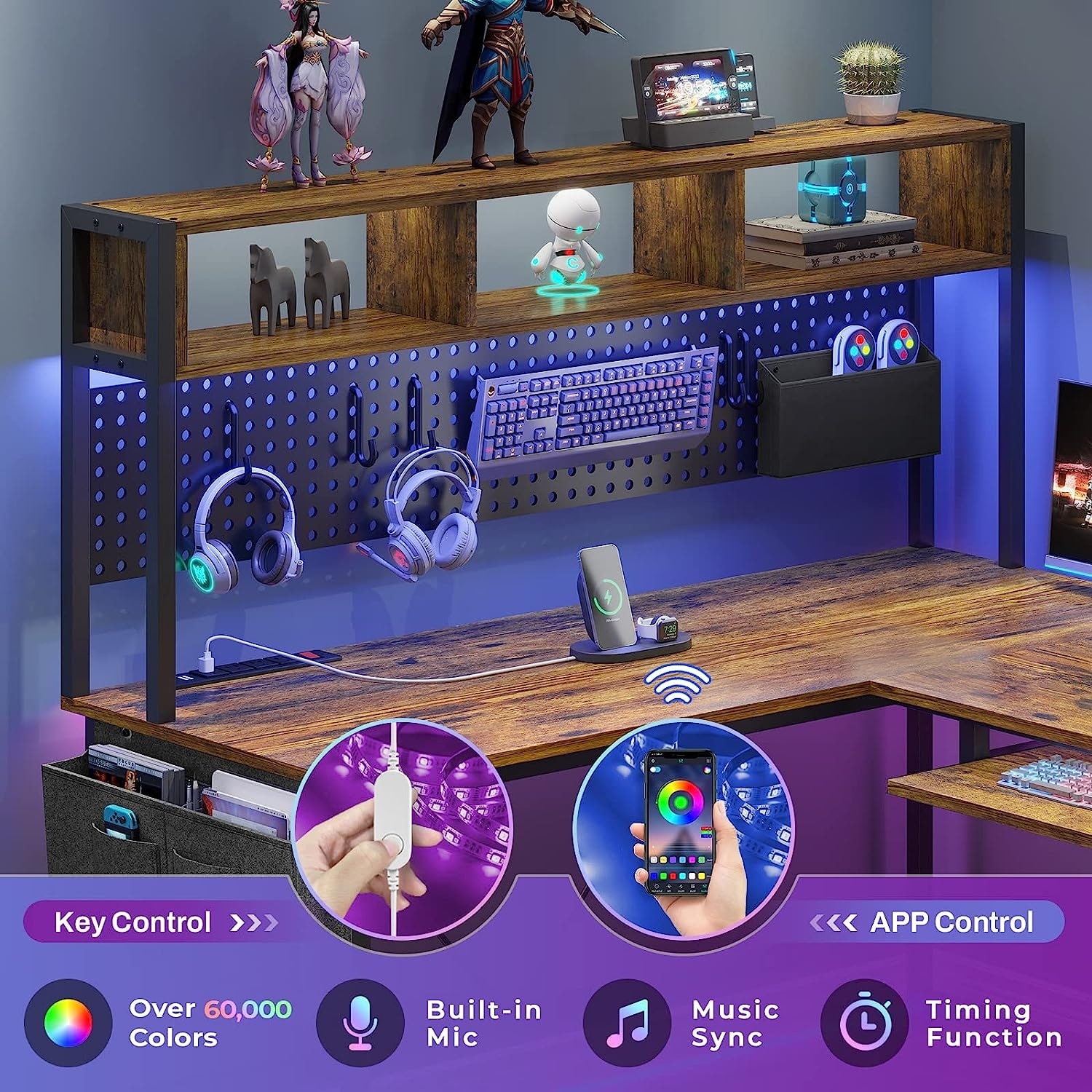 L Shaped Gaming Desk Reversible Corner Desk LED Lights - Bed L Shaped Gaming Desk Reversible Corner Desk LED Lights - Bed
