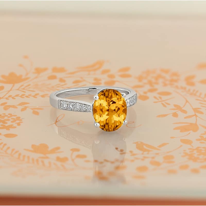 Auriya 3 1/3ct Fancy Oval Citrine and Diamond Engagement Ring 1/4ctw 14k Gold