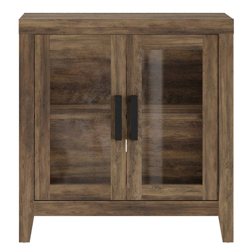 WAMPAT Modern Farmhouse TV Stand, Entertainment Center with Tempered Glass Doors & Adjustable Shelves