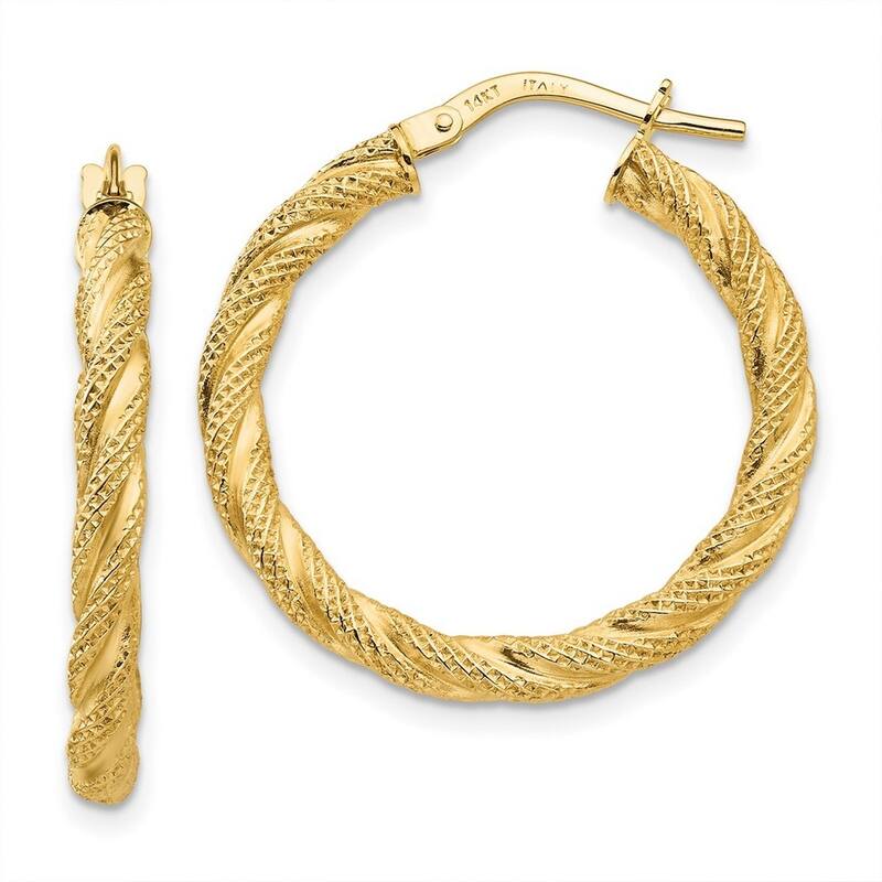 Curata 14k Yellow Gold Twisted 3x32mm Textured Hoop Earrings