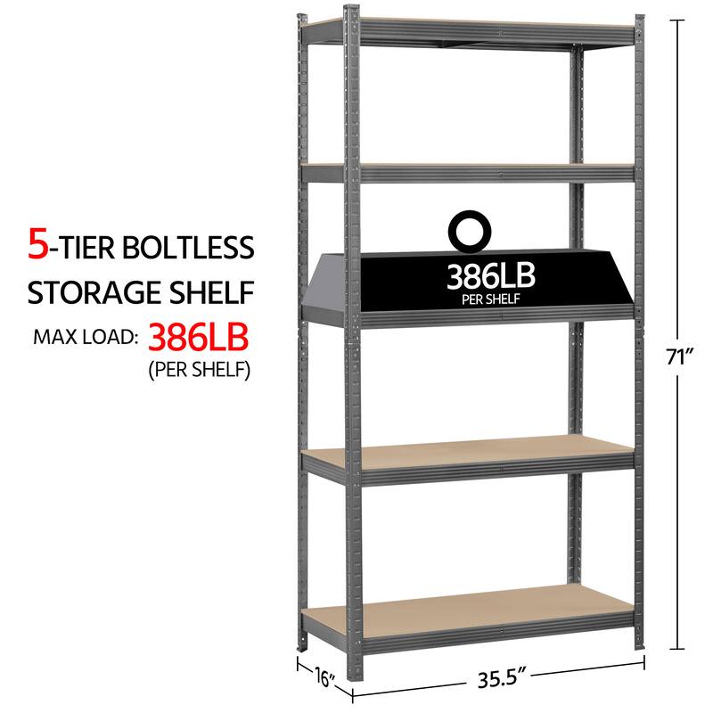 Yaheetech 71in 5-Tier Metal MDF Storage Rack, Adjustable Shelves, 386lb Capacity for Each Shelf