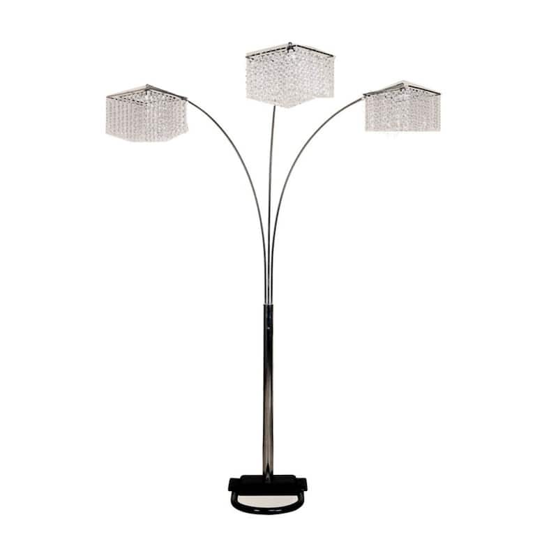 84 Inch Silver Arched Floor Lamp with Crystal Square Shade - 17.50" x 19" x 84" - Silver