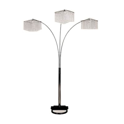 84 Inch Silver Arched Floor Lamp with Crystal Square Shade - 17.50" x 19" x 84"