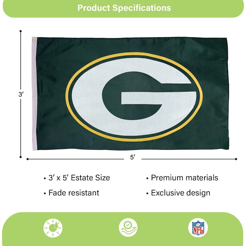 Green Bay Packers Single Sided Flag w/ 2 Grommets, 3'x5'