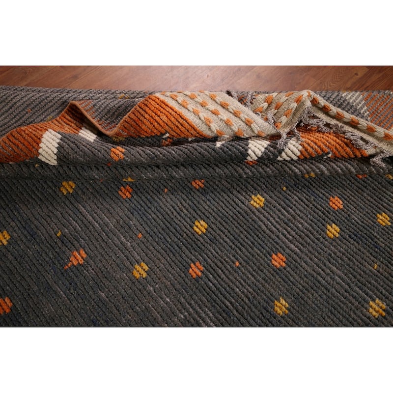 Striped Grey Moroccan Large Modern Area Rug Handmade Wool Carpet - 11'9"x 18'11"