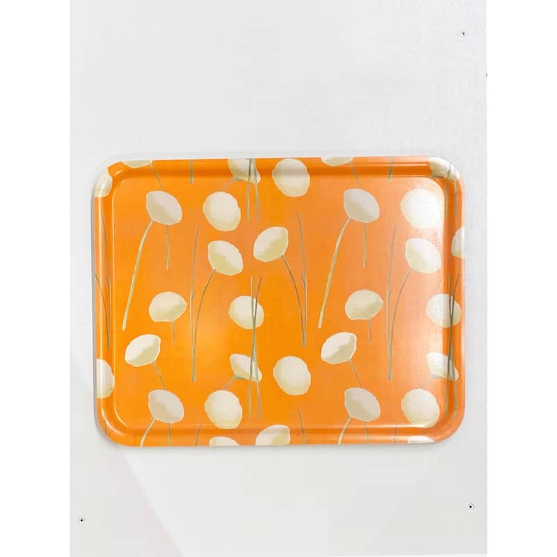 Cream Flowers on Orange Swedish Serving Tray