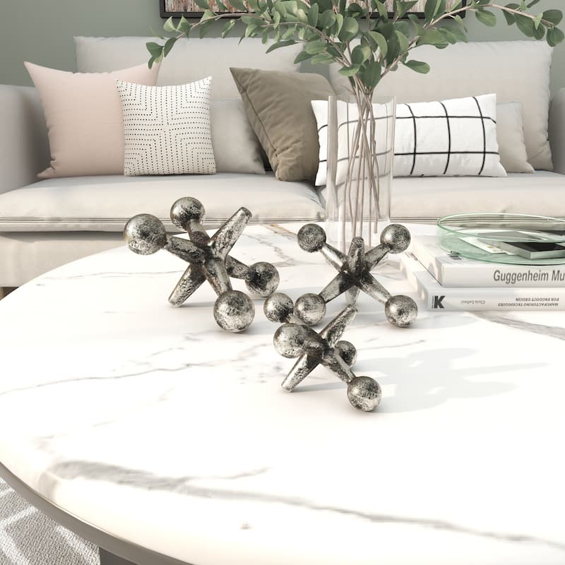 Stylish Aluminum Metal Jack Sculpture (Set of 2) - Gold or Silver