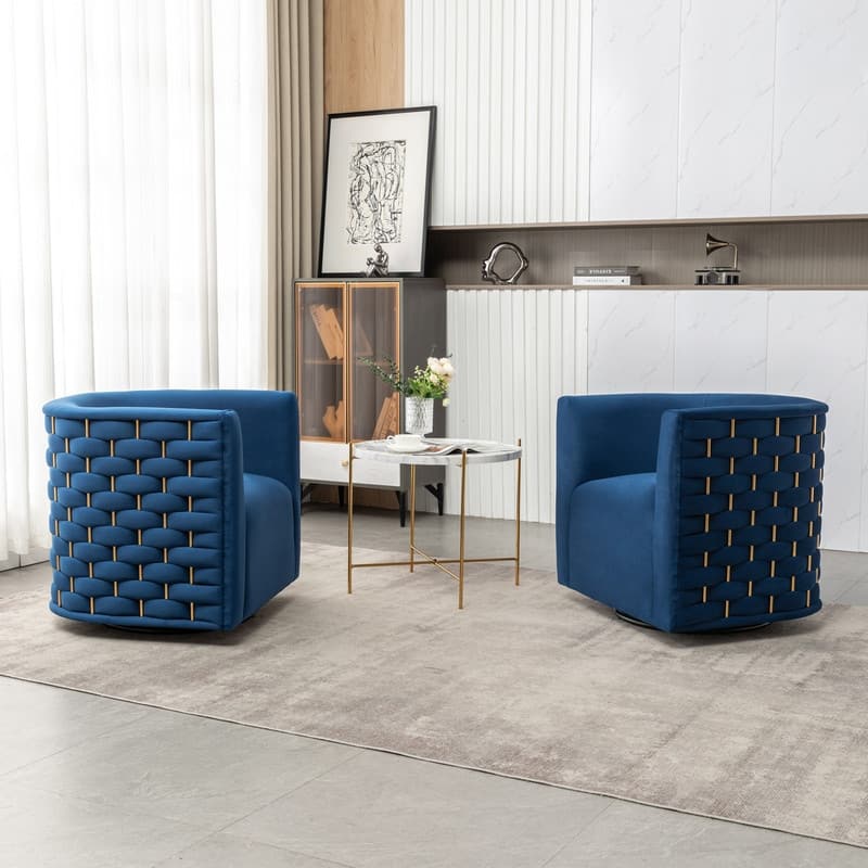 Modern Glam Velvet Upholstered 360 Degree Swivel Barrel Chair Set of 2