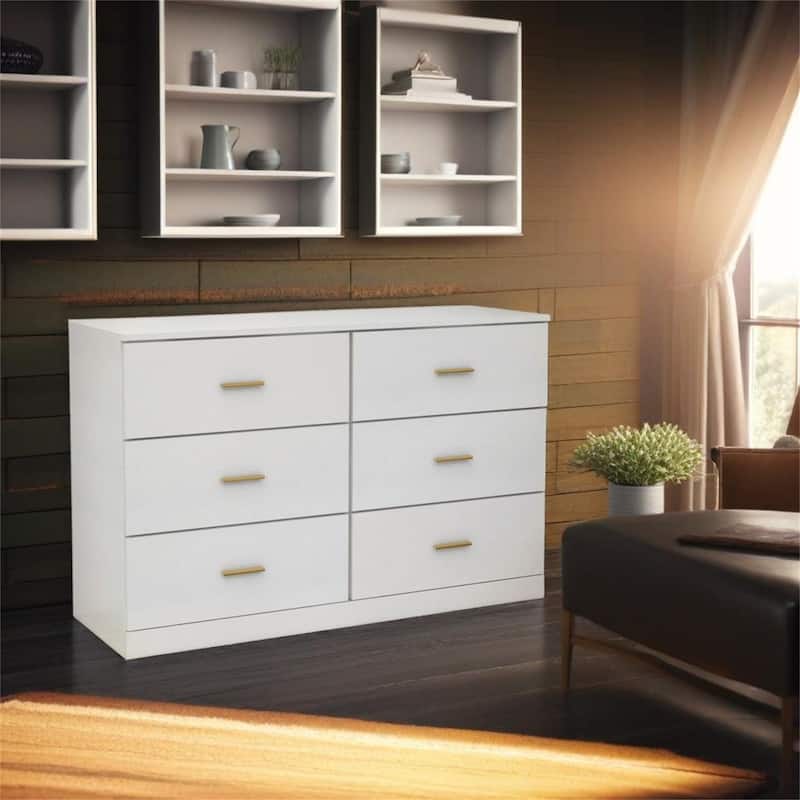 Modern White 6-Drawer Dresser - Antique White