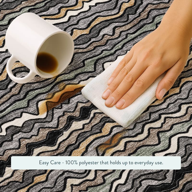 Machine Washable Indoor/ Outdoor Ziggy Stripe Chantille Rug