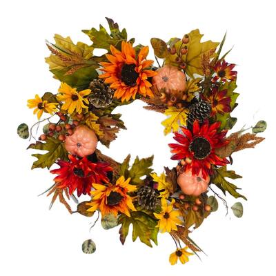 Wreath Sunflower Pumpkin Yellow Gold Rust 22"