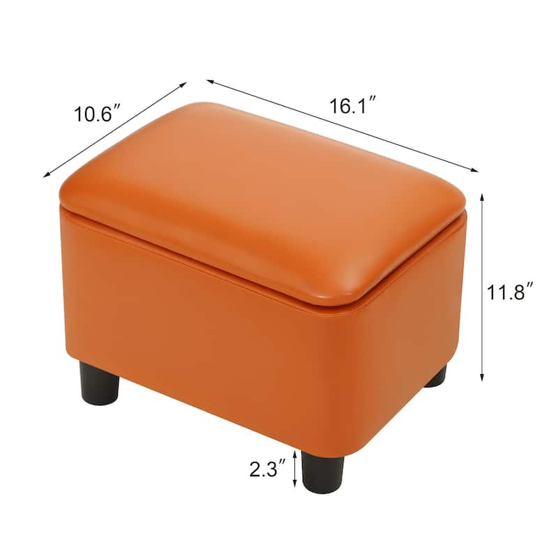 Adeco 16" Faux Leather Storage Ottoman Small Footstool