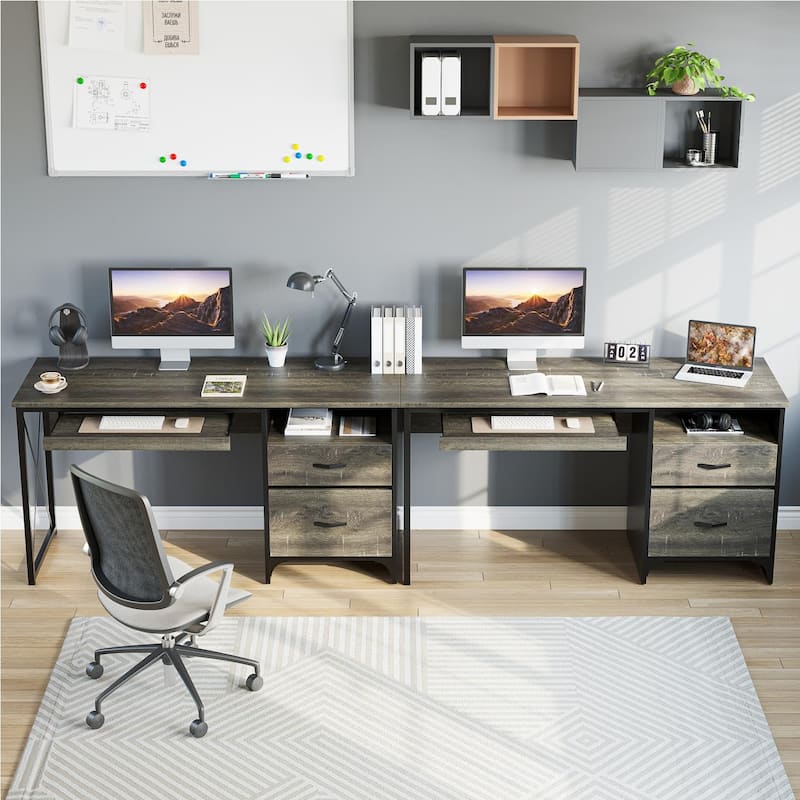 55 inch Computer Desk with Keyboard Tray and Storage Drawers