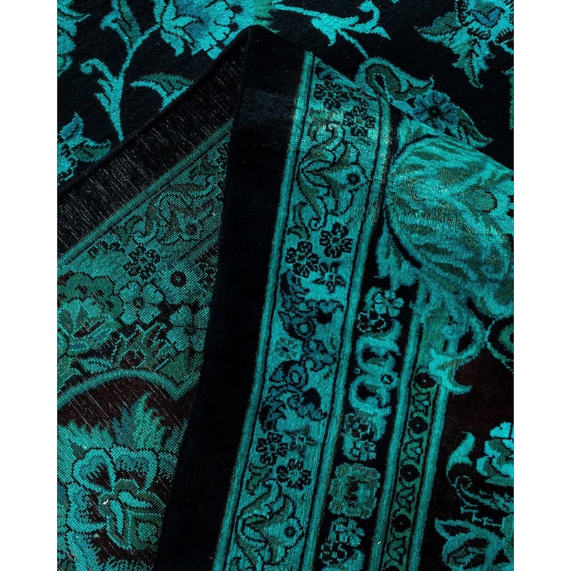 Overton Handknotted Wool Vintage Inspired Contemporary Overdyed Black Area Rug - 18' 3" x 12' 1"