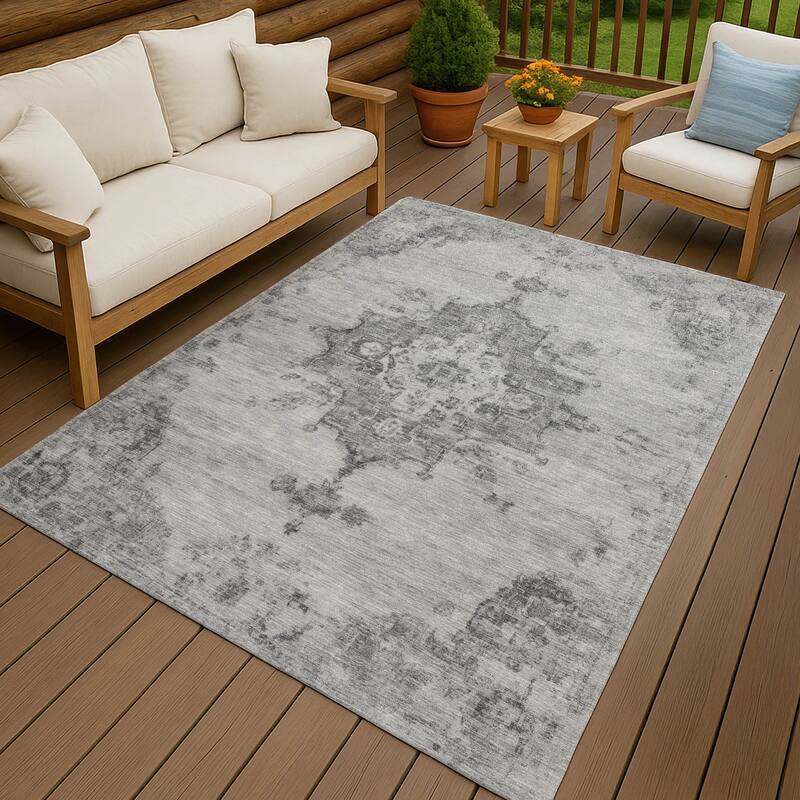 Machine Washable Indoor/ Outdoor Traditional Tabriz Chantille Rug