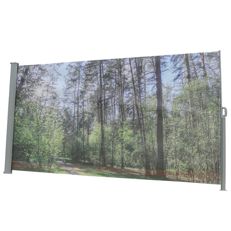 71"x138" Patio Retractable Side Awning Screen, semi-transparent with UV printing, ideal for blocking dust,sunshine and wind