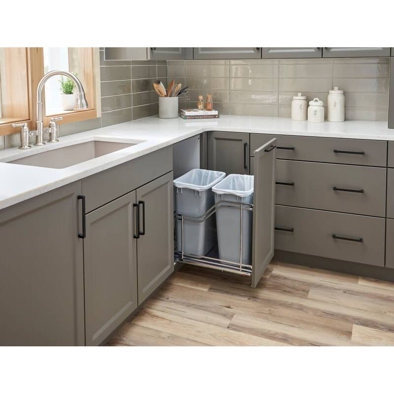 Hardware Resources 15" Bottom Mount Double Bin Pull Out Trash Can with