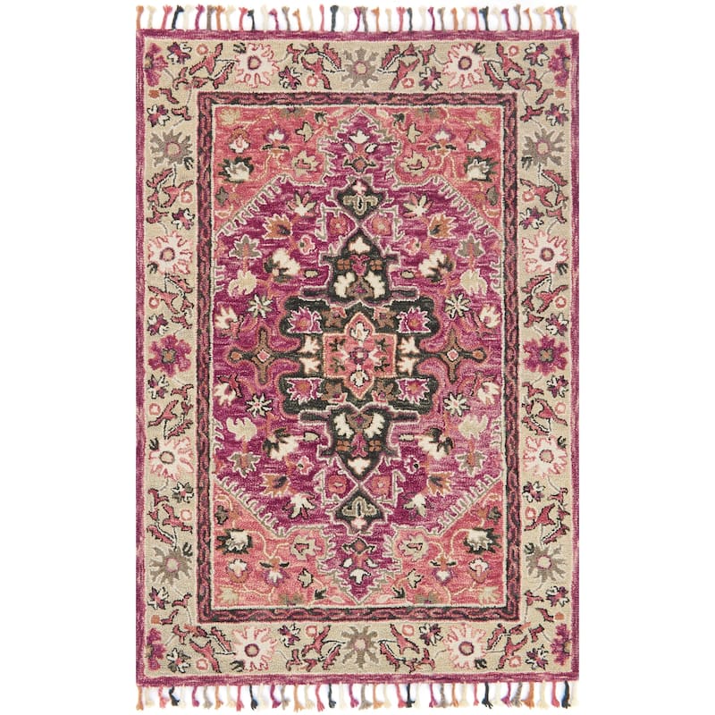 Alexander Home Sahara Boho Medallion Hand-Hooked Wool Area Rug - 7'9" x 9'9" - Raspberry/Taupe - Runner/Rectangle