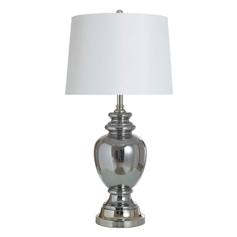 Silver Mercury Table Lamp - Antiqued Silver Smoked Glass With Pewter Accents - Smokey Gray, Chrome, Semi-Translucent