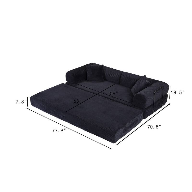 77.90" Corduroy Foldable Double Bed Sofa Bed