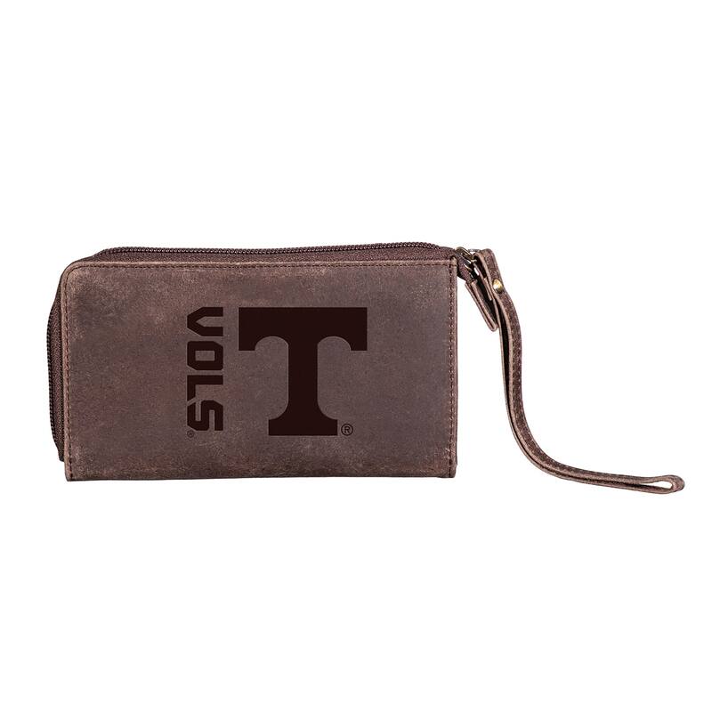Brown Leather Cell Phone Wristlet Wallet, University of Tennessee - 4" x 7"