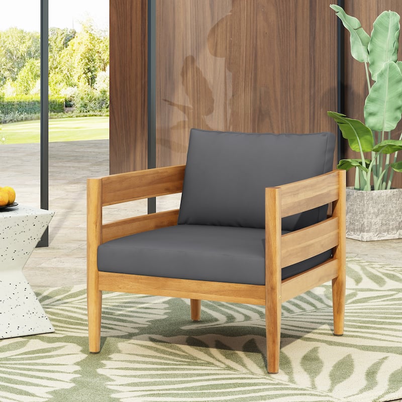 Christopher Knight Home - Alexandra Curved Acacia Wood Outdoor Club Chair - 1 Piece - Teak+Dark Gray Cushion