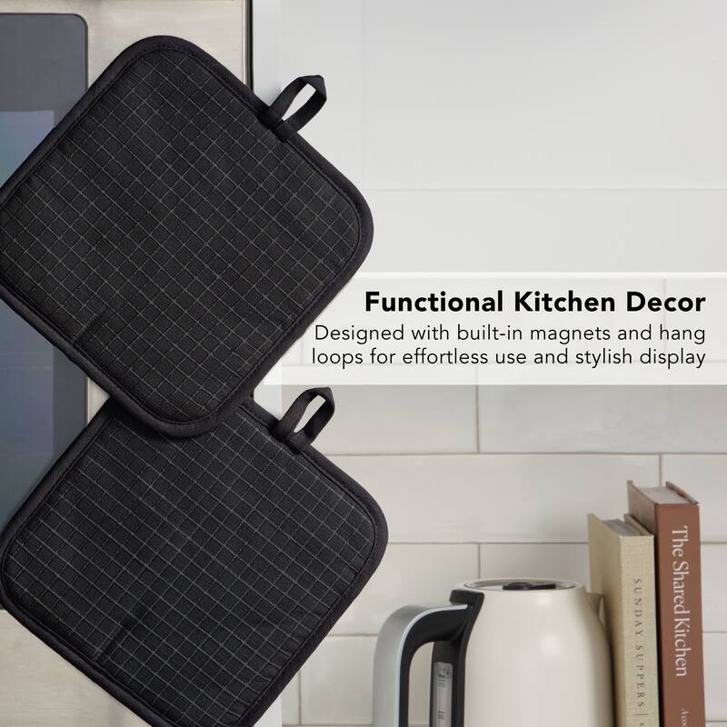 KITCHENAID Gourmet Series Gridlines Pot Holders 2-Pack Set, Heat Resistant up to 600°F, Soft Silicone Grip, Magnetic Cuff