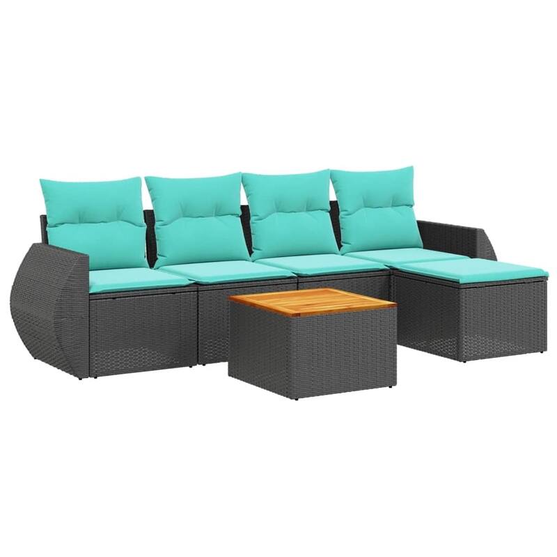 vidaXL 6 Piece Patio Sofa Set with Cushions Black Poly Rattan - 21.7" x 24.4" x 27.2"