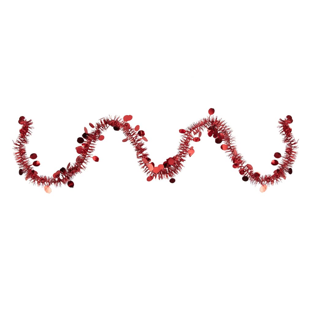 Tinsel and Polka Dot Commercial Christmas Garland 50' x 1.5" Red Unlit