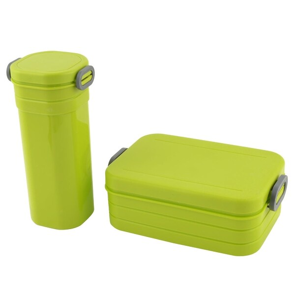 Unique Bargains Covered Olive Green Lunch Box Foot Meat Container Water Cup Bottle Set