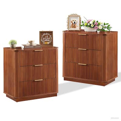 3 Drawers Drasser 2PCS, Modern Chest of Drawers Curved wave Design,Nightstand,Wood Drawer Organizer,27.6"W x 15.8"D x 27.4"H