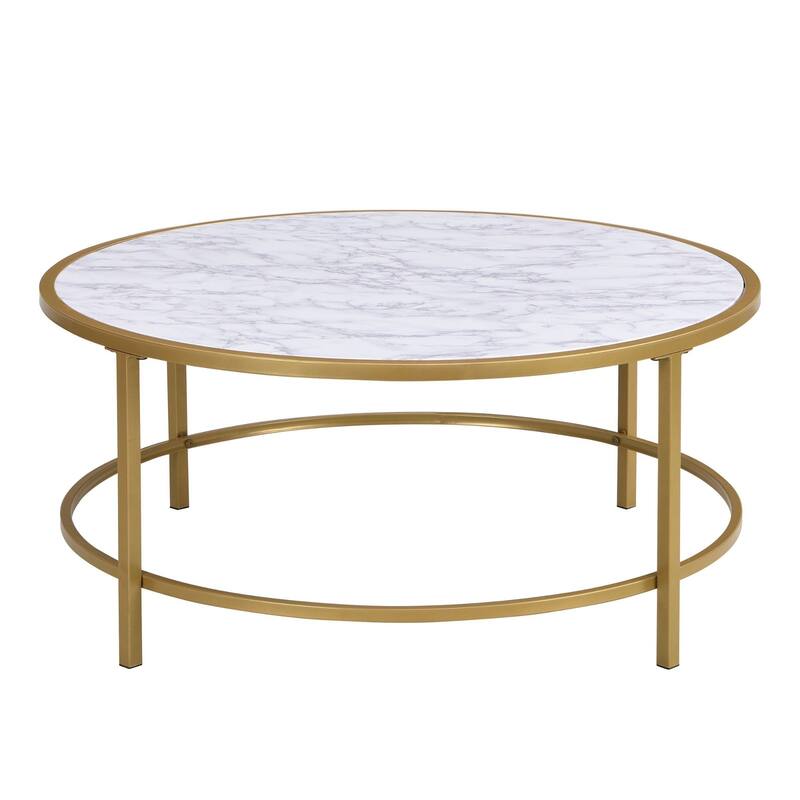 Faux Marble Round Coffee Table - 36" - Gold