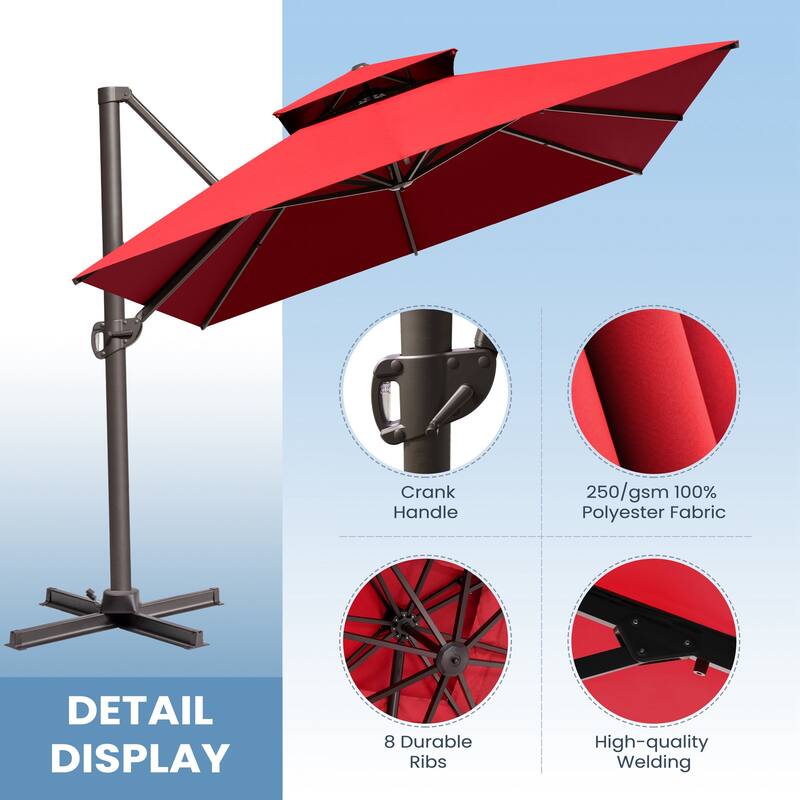 10 x 13 Feet Double Top Rectangular Patio Offset Cantilever Umbrella Aluminum with Crank