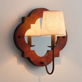 Parrot Uncle 14 Inch Distressed White Classic Wood Mirrored Wall Light Fabric Shade Accent Sconce