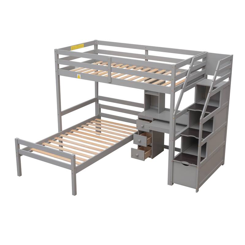 Twin Pine Loft Bunk Bed with Storage and Desk