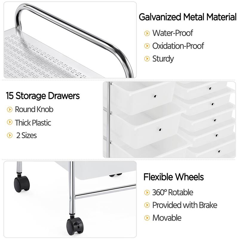 Yaheetech 15-Drawer Metal Frame Rolling Storage Cart Bin Organizer