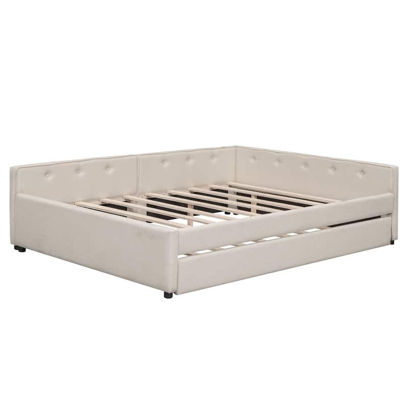 Modern Upholstered Platform Bed with USB and Twin Size Trundle