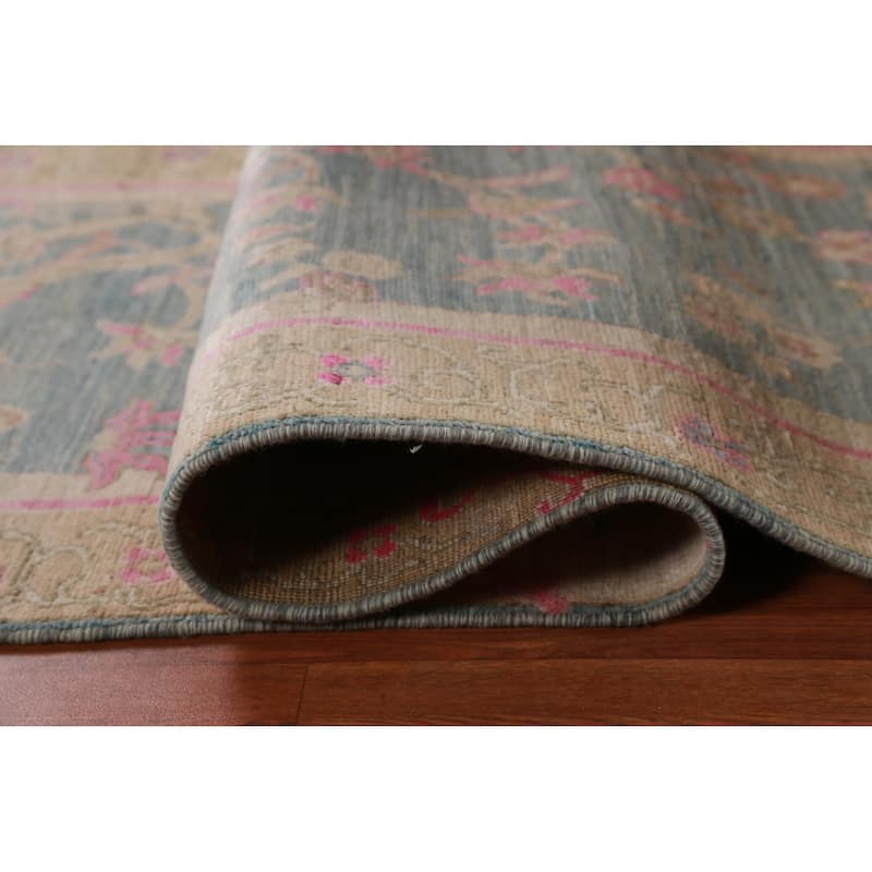 Hand Knotted Oriental 100% Wool Carpet Transitional All-Over Navy Blue & Blues Oushak Runner Rug - 12' 0'' X 2' 11''